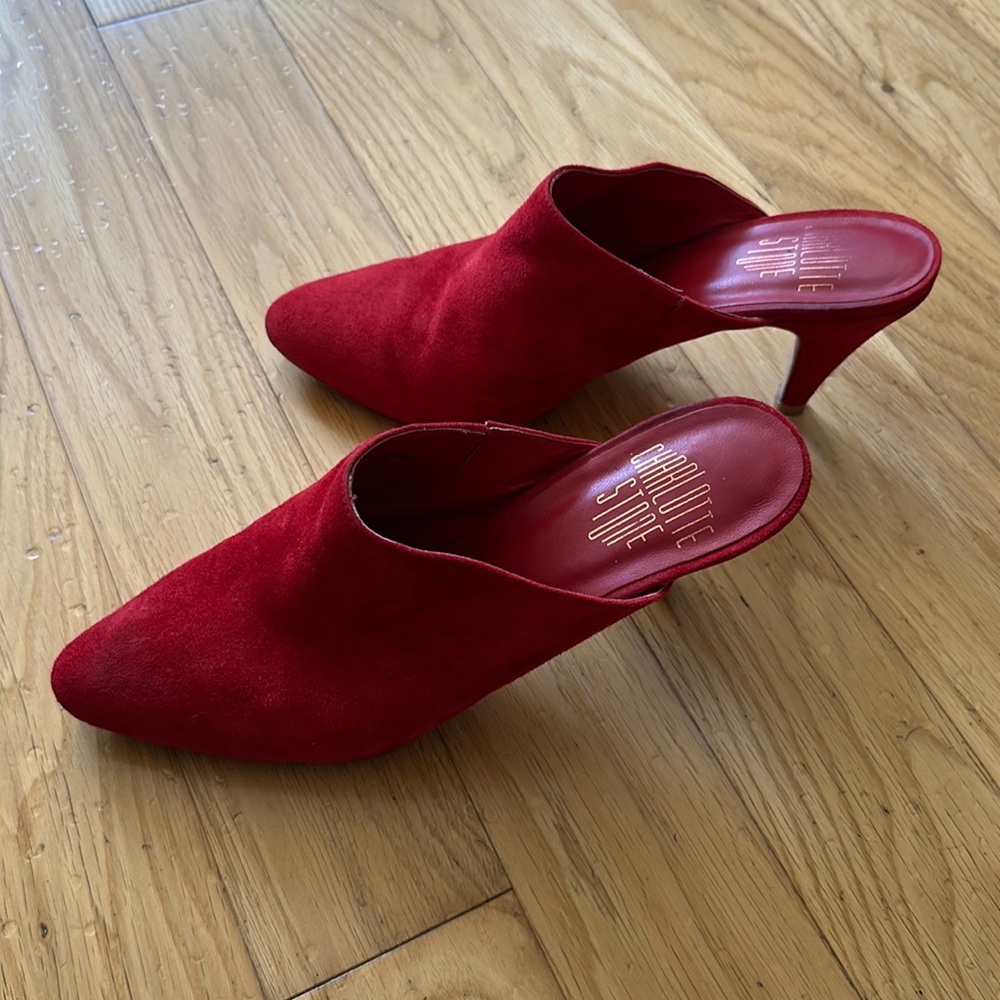 Red Charlotte Stone suede mules 8